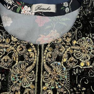 Black and Gold Floral Embellished Long Sleeve Dress